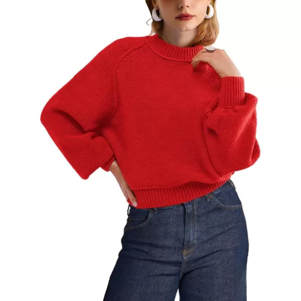 SuperPrity Sweaters for Women Fall 2024 Mock Neck Long Sleeve Knit Oversized Cropped Pullover Sweaters Top Trendy OutfitsRed