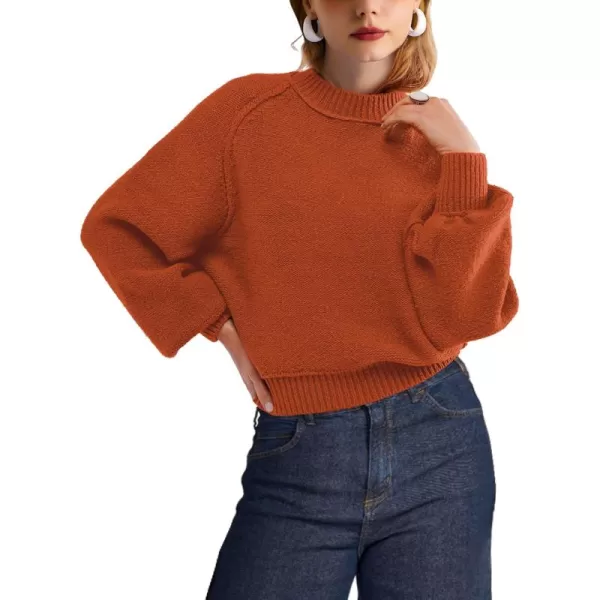 SuperPrity Sweaters for Women Fall 2024 Mock Neck Long Sleeve Knit Oversized Cropped Pullover Sweaters Top Trendy OutfitsRust