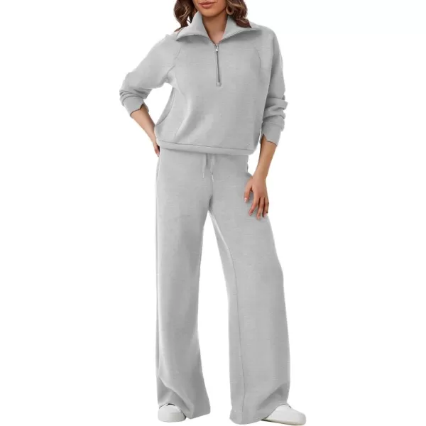 SuperPrity Women 2 Piece Outfits 2024 Fall Fashion Trendy Sweatsuit Oversized Sweatshirt Sweatpants Matching Sweat Lounge SetLight Grey