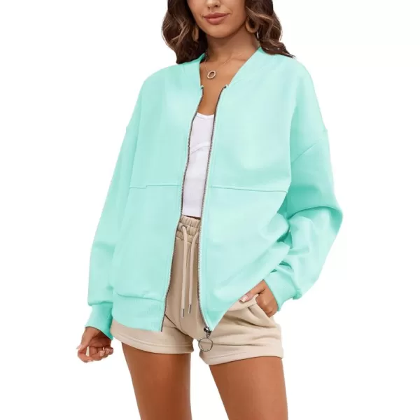 SuperPrity Women Crewneck Zip Up Sweatshirts Long Sleeve Oversized Jacket Coat Pocket Casual Hoodie 2024 Fall Trendy OutfitsMint Green