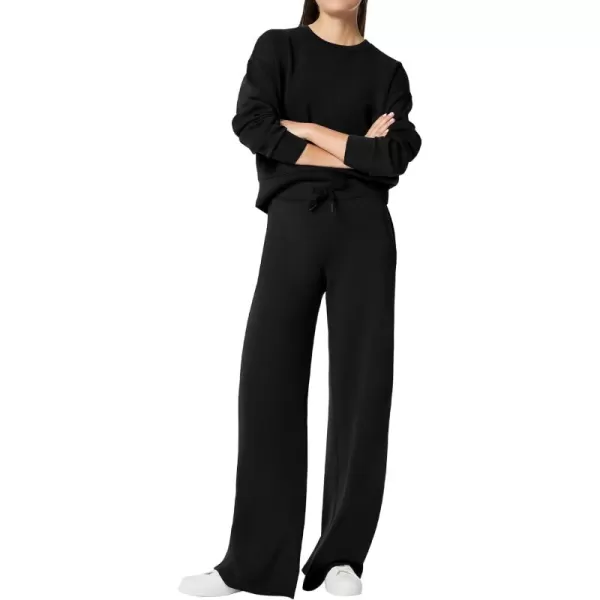 SuperPrity Womens 2 Piece Outfits Sweatsuit Set Sweatshirt Wide Leg Sweatpants Tracksuit Matching Sweat Lounge Set 2024 FallBlack