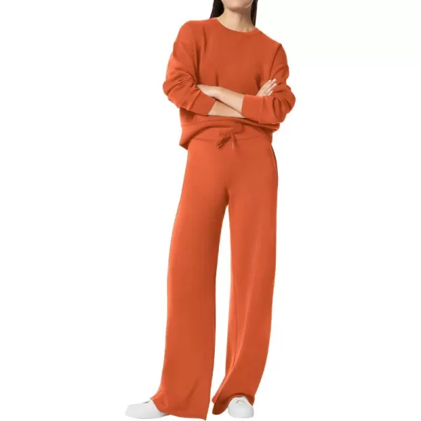 SuperPrity Womens 2 Piece Outfits Sweatsuit Set Sweatshirt Wide Leg Sweatpants Tracksuit Matching Sweat Lounge Set 2024 FallOrange