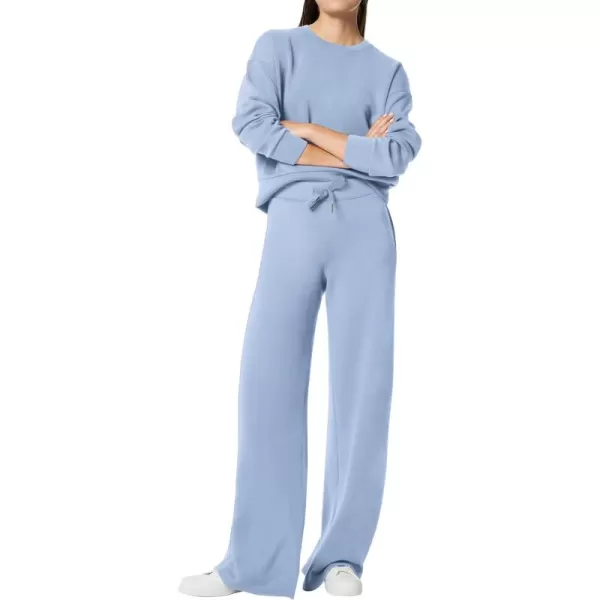 SuperPrity Womens 2 Piece Outfits Sweatsuit Set Sweatshirt Wide Leg Sweatpants Tracksuit Matching Sweat Lounge Set 2024 FallSky Blue