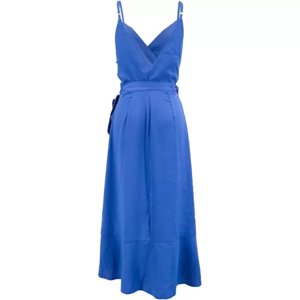 SouqFone Women Midi Dresses Summer Beach V Neck Sleeveless Tie Waist High Low Hem Wrap Dress