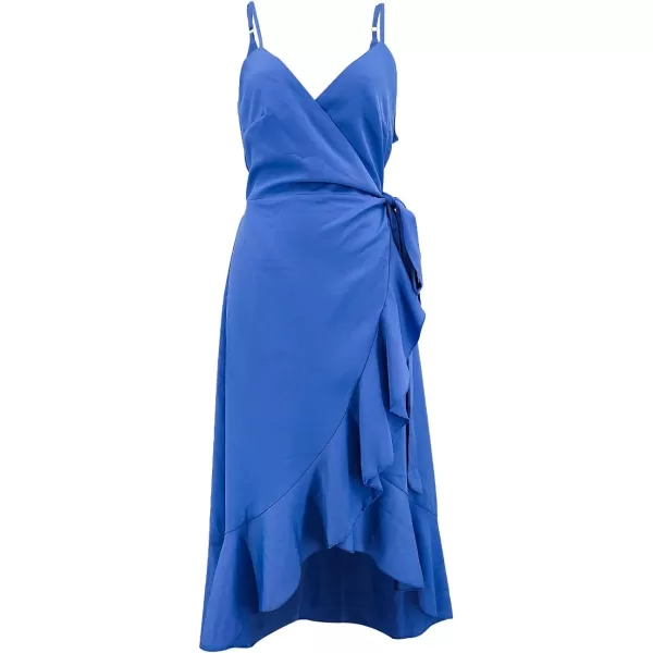 SouqFone Women Midi Dresses Summer Beach V Neck Sleeveless Tie Waist High Low Hem Wrap Dress
