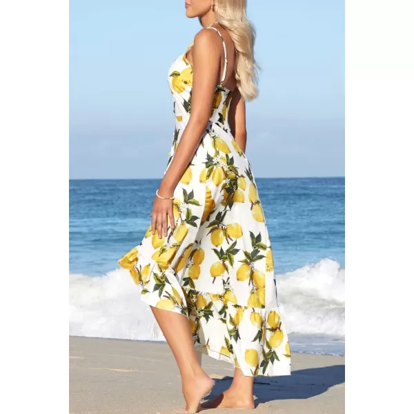 SouqFone Womens Bohemian Asymmetrical Maxi Dress V Neck Flowy Long Sundress Sexy Spaghetti Strap Beach Midi DressM Yellow