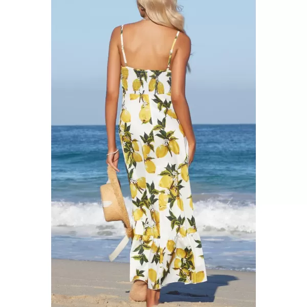 SouqFone Womens Bohemian Asymmetrical Maxi Dress V Neck Flowy Long Sundress Sexy Spaghetti Strap Beach Midi DressM Yellow