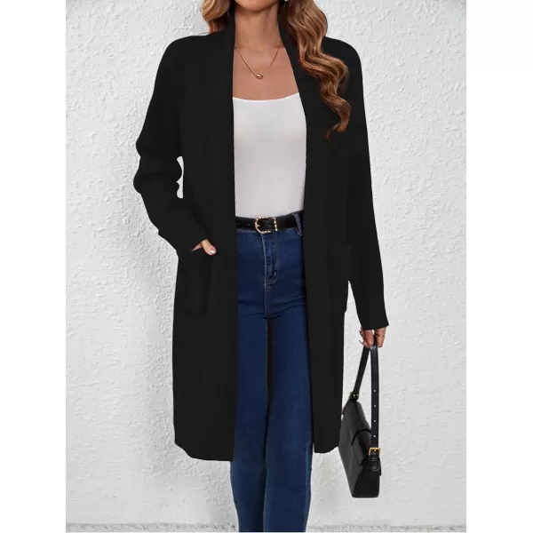 SuperPrity Cardigan Sweaters for Women Fashion 2024 Casual Open Front Knit Coat Long Sleeve Coatigan Jackets Fall OutwearBlack