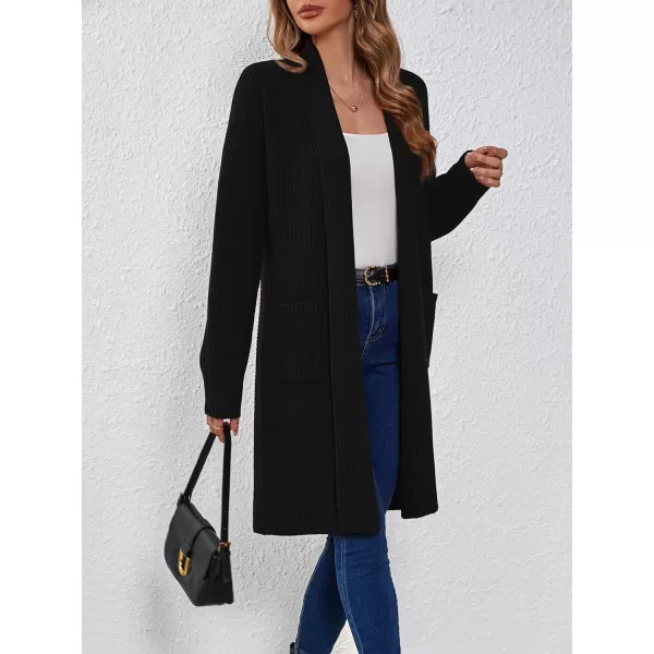 SuperPrity Cardigan Sweaters for Women Fashion 2024 Casual Open Front Knit Coat Long Sleeve Coatigan Jackets Fall OutwearBlack