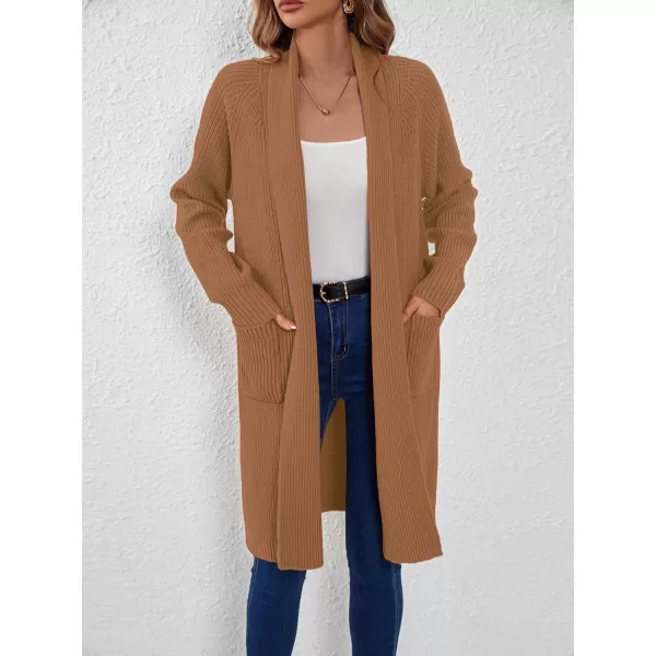 SuperPrity Cardigan Sweaters for Women Fashion 2024 Casual Open Front Knit Coat Long Sleeve Coatigan Jackets Fall OutwearCamel