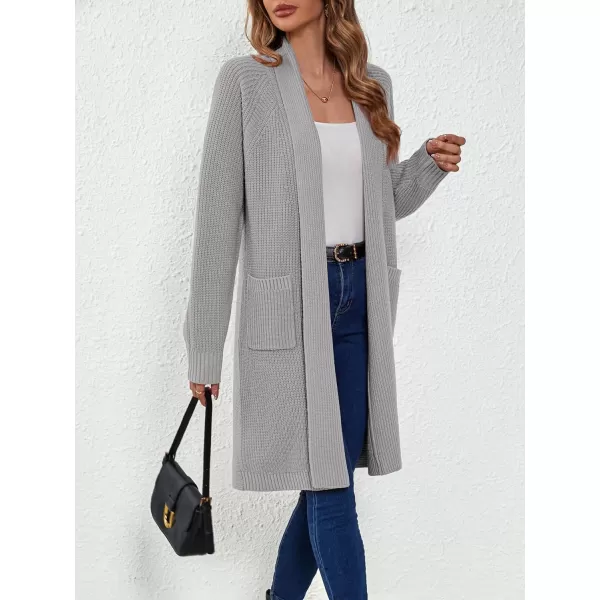 SuperPrity Cardigan Sweaters for Women Fashion 2024 Casual Open Front Knit Coat Long Sleeve Coatigan Jackets Fall OutwearGrey