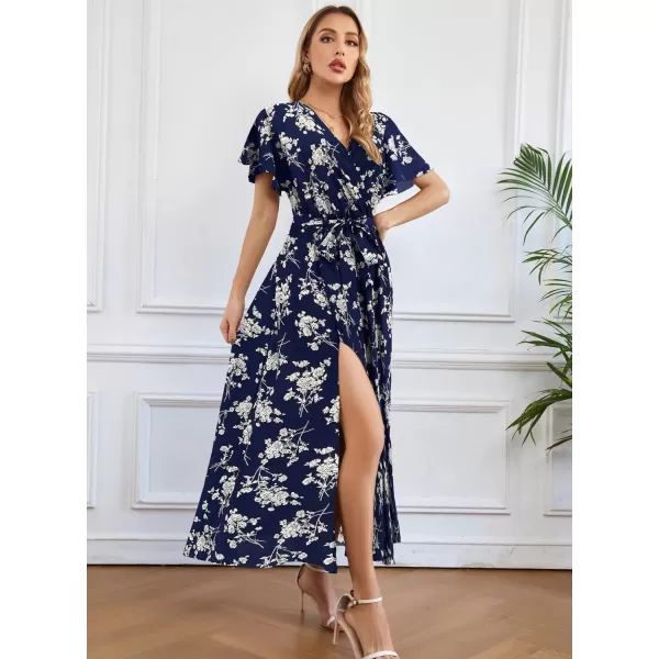 SuperPrity Women Short SleeveLong Sleeve Floral Wrap Maxi Dresses V Neck High Waist Flowy ALine Long Cocktail Party Dress