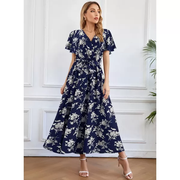 SuperPrity Women Short SleeveLong Sleeve Floral Wrap Maxi Dresses V Neck High Waist Flowy ALine Long Cocktail Party Dress