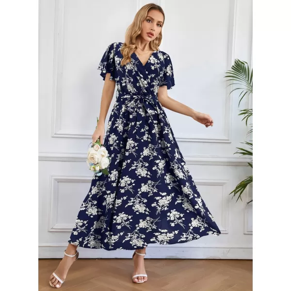 SuperPrity Women Short SleeveLong Sleeve Floral Wrap Maxi Dresses V Neck High Waist Flowy ALine Long Cocktail Party Dress