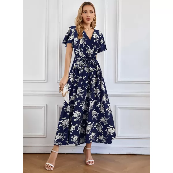 SuperPrity Women Short SleeveLong Sleeve Floral Wrap Maxi Dresses V Neck High Waist Flowy ALine Long Cocktail Party Dress