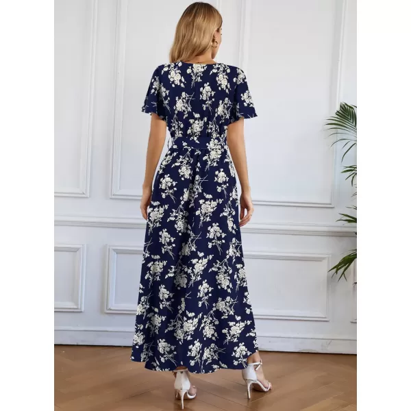 SuperPrity Women Short SleeveLong Sleeve Floral Wrap Maxi Dresses V Neck High Waist Flowy ALine Long Cocktail Party Dress