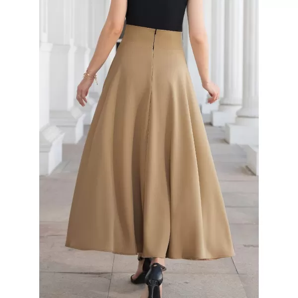 SuperPrity Womens Skirts High Waisted Tie Knot Front Pleated Swing Formal A Line Maxi Skirt with Zip Back