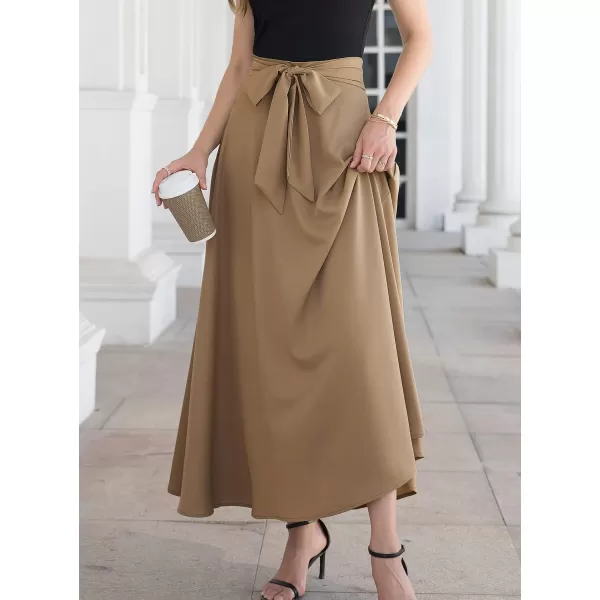 SuperPrity Womens Skirts High Waisted Tie Knot Front Pleated Swing Formal A Line Maxi Skirt with Zip Back