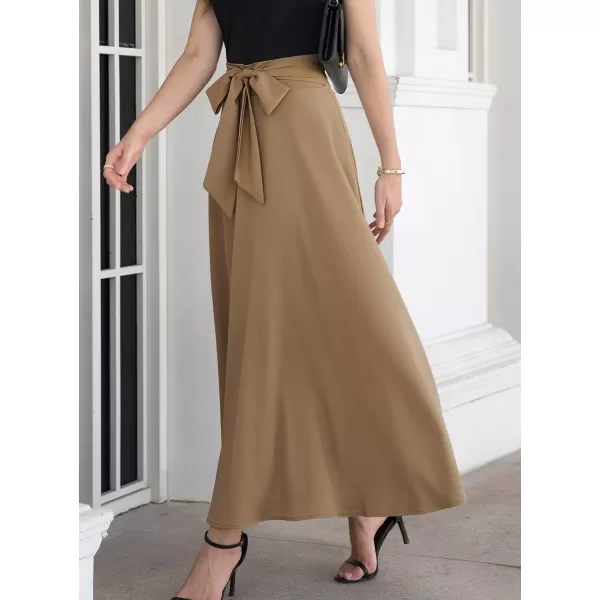 SuperPrity Womens Skirts High Waisted Tie Knot Front Pleated Swing Formal A Line Maxi Skirt with Zip Back