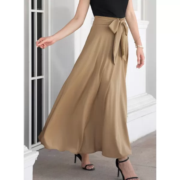 SuperPrity Womens Skirts High Waisted Tie Knot Front Pleated Swing Formal A Line Maxi Skirt with Zip Back