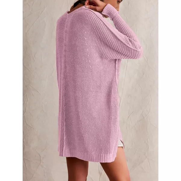 SuperPrity Womens Sweaters V Neck Long Sleeve 2024 Fall Oversized Front Slit Knit Pullover Sweaters Top Casual Trendy ClothesLight Purple