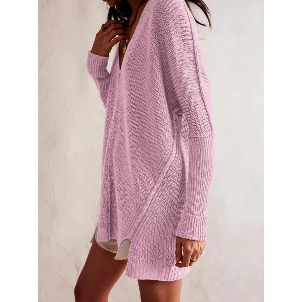 SuperPrity Womens Sweaters V Neck Long Sleeve 2024 Fall Oversized Front Slit Knit Pullover Sweaters Top Casual Trendy ClothesLight Purple