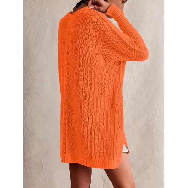 SuperPrity Womens Sweaters V Neck Long Sleeve 2024 Fall Oversized Front Slit Knit Pullover Sweaters Top Casual Trendy ClothesOrange