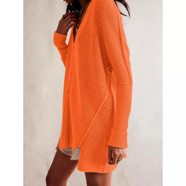 SuperPrity Womens Sweaters V Neck Long Sleeve 2024 Fall Oversized Front Slit Knit Pullover Sweaters Top Casual Trendy ClothesOrange