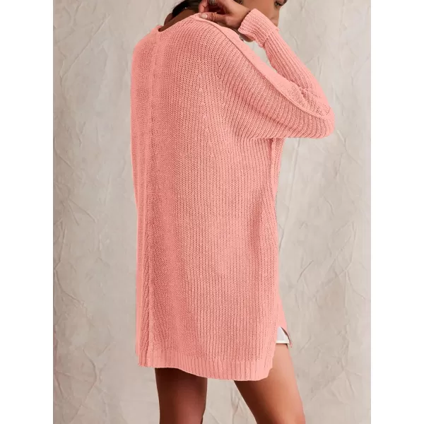 SuperPrity Womens Sweaters V Neck Long Sleeve 2024 Fall Oversized Front Slit Knit Pullover Sweaters Top Casual Trendy ClothesPink