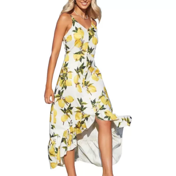 SouqFone Womens Bohemian Asymmetrical Maxi Dress V Neck Flowy Long Sundress Sexy Spaghetti Strap Beach Midi DressM Yellow