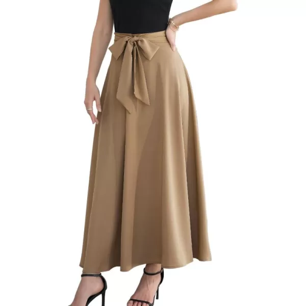 SuperPrity Womens Skirts High Waisted Tie Knot Front Pleated Swing Formal A Line Maxi Skirt with Zip Back