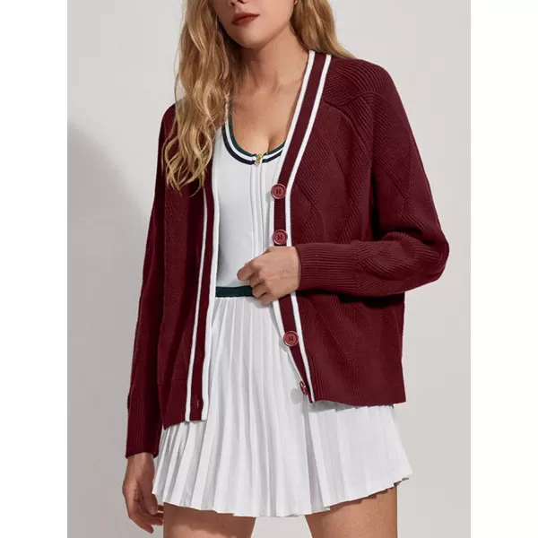 imageSuperPrity Cardigan Sweaters for Women Fashion 2024 Button Open Front Knit Oversized Cardigans Coat Fall Outfits OutwearMaroon