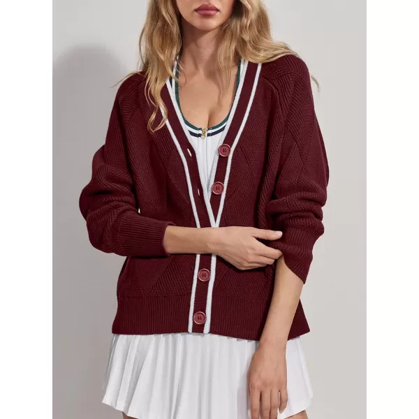 imageSuperPrity Cardigan Sweaters for Women Fashion 2024 Button Open Front Knit Oversized Cardigans Coat Fall Outfits OutwearMaroon