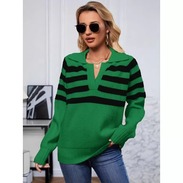 imageSuperPrity Oversized Sweaters for Women Trendy Long Sleeve Striped Collared Casual Pullover Tops Fall Fashion Clothes 2024Green Stripe