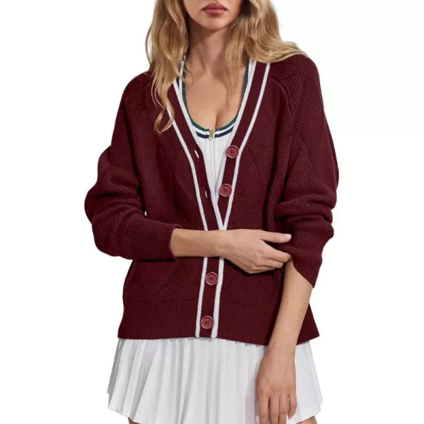 imageSuperPrity Cardigan Sweaters for Women Fashion 2024 Button Open Front Knit Oversized Cardigans Coat Fall Outfits OutwearMaroon