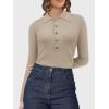 imageSuperPrity Long Sleeve Shirts for Women Spring Fashion V Neck Button Polo Sweaters Stretch Slim Fitted Knit Basic Tee TopsApricot