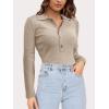 imageSuperPrity Long Sleeve Shirts for Women Spring Fashion V Neck Button Polo Sweaters Stretch Slim Fitted Knit Basic Tee TopsApricot