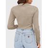 imageSuperPrity Long Sleeve Shirts for Women Spring Fashion V Neck Button Polo Sweaters Stretch Slim Fitted Knit Basic Tee TopsApricot