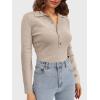 imageSuperPrity Long Sleeve Shirts for Women Spring Fashion V Neck Button Polo Sweaters Stretch Slim Fitted Knit Basic Tee TopsApricot