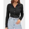 imageSuperPrity Long Sleeve Shirts for Women Spring Fashion V Neck Button Polo Sweaters Stretch Slim Fitted Knit Basic Tee TopsBlack