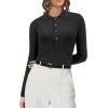 imageSuperPrity Long Sleeve Shirts for Women Spring Fashion V Neck Button Polo Sweaters Stretch Slim Fitted Knit Basic Tee TopsBlack