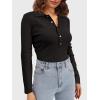 imageSuperPrity Long Sleeve Shirts for Women Spring Fashion V Neck Button Polo Sweaters Stretch Slim Fitted Knit Basic Tee TopsBlack
