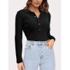 imageSuperPrity Long Sleeve Shirts for Women Spring Fashion V Neck Button Polo Sweaters Stretch Slim Fitted Knit Basic Tee TopsBlack