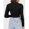 imageSuperPrity Long Sleeve Shirts for Women Spring Fashion V Neck Button Polo Sweaters Stretch Slim Fitted Knit Basic Tee TopsBlack