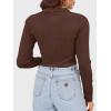 imageSuperPrity Long Sleeve Shirts for Women Spring Fashion V Neck Button Polo Sweaters Stretch Slim Fitted Knit Basic Tee TopsCoffee