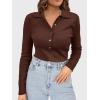 imageSuperPrity Long Sleeve Shirts for Women Spring Fashion V Neck Button Polo Sweaters Stretch Slim Fitted Knit Basic Tee TopsCoffee