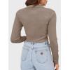 imageSuperPrity Long Sleeve Shirts for Women Spring Fashion V Neck Button Polo Sweaters Stretch Slim Fitted Knit Basic Tee TopsKhaki