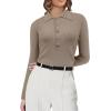 imageSuperPrity Long Sleeve Shirts for Women Spring Fashion V Neck Button Polo Sweaters Stretch Slim Fitted Knit Basic Tee TopsKhaki
