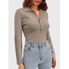 imageSuperPrity Long Sleeve Shirts for Women Spring Fashion V Neck Button Polo Sweaters Stretch Slim Fitted Knit Basic Tee TopsKhaki