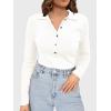 imageSuperPrity Long Sleeve Shirts for Women Spring Fashion V Neck Button Polo Sweaters Stretch Slim Fitted Knit Basic Tee TopsWhite